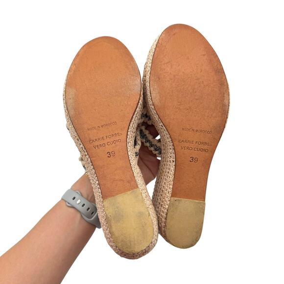 Carrie Forbes Said Raffia 3 Strap Neutral Gray Open Toe Espadrille Wedge Sandals - Picture 12 of 12